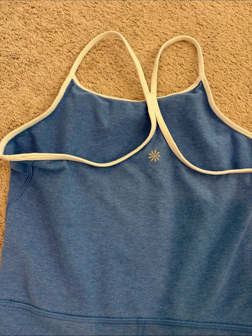 Athleta Blue Tank Romper with Cream Trim